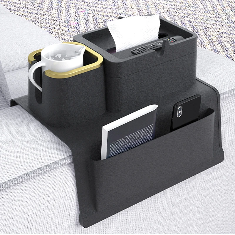 Functional sofa armrest anti-spill silicon tray coaster cellphone organizer couch silicone sofa cup holder with side pockets