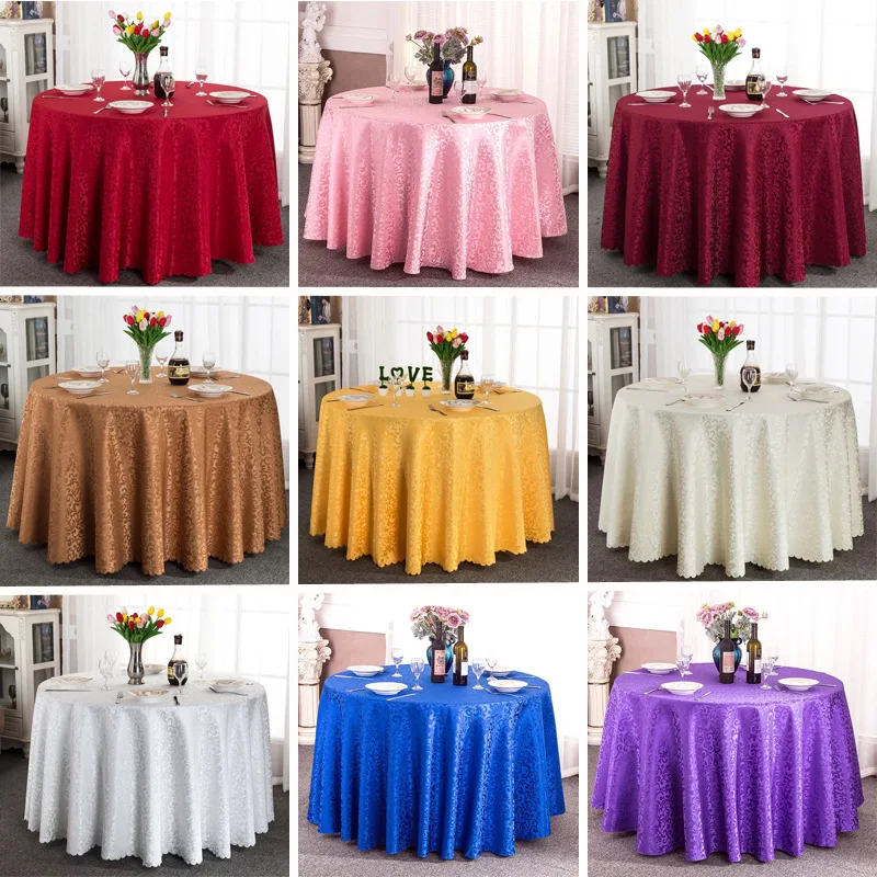 Wholesale Polyester Jacquard Birthday Banquet 132 Inch Round Tablecloth for Wedding Party Handmade Opp Bags 100% Polyester Solid