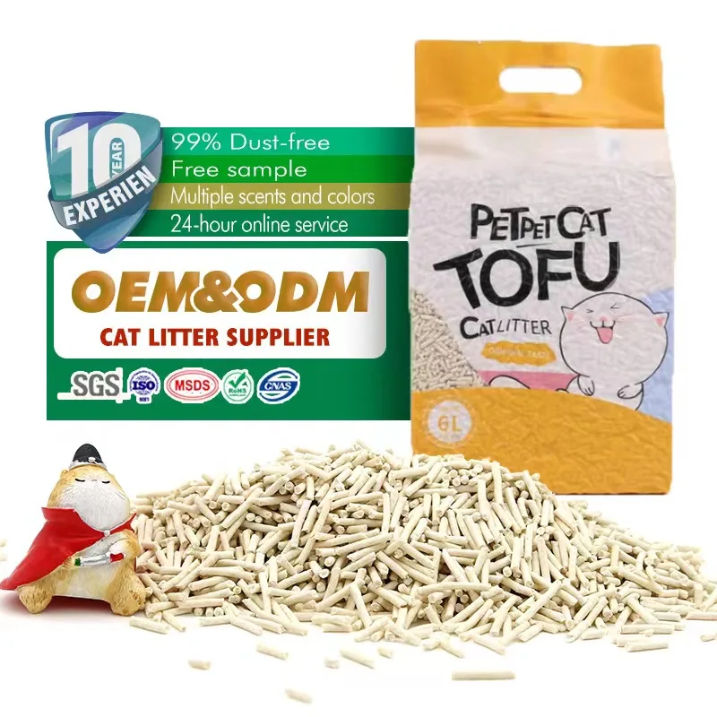 Tofu для кошачьих туалетов OEM / ODM Мульти аромат без пыли объемный прочный компающийся бентонитовый кошачий песок в форме шара