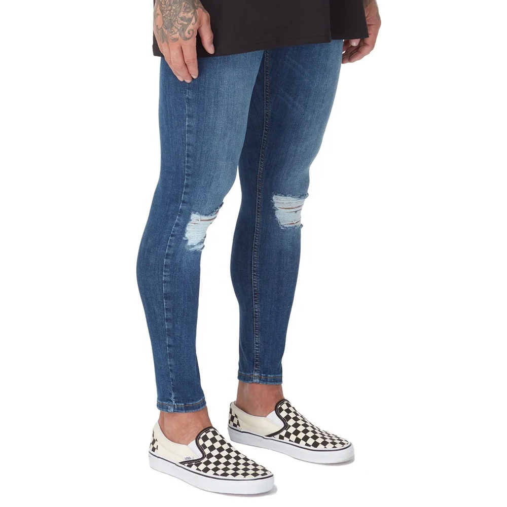 Royal wolf spray on super stretch skinny jeans men blank denim spray on jeans slim fit pants man