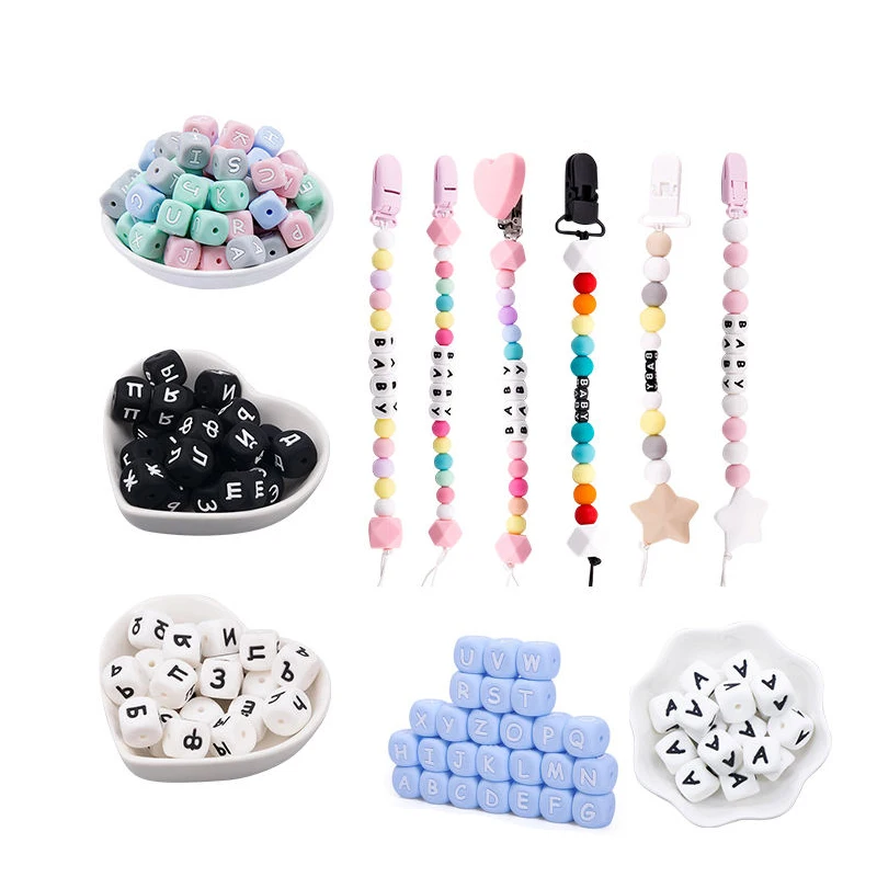 Gifts for kids silicone teether toys silicone animals alphabet beads 12 15mm necklace silicone beads baby teething toys baby tee