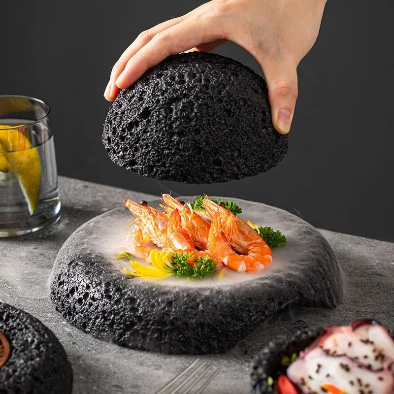 Creative Meteorite Surface Sushi Plate Dry Ice Salmon Fish Sashimi Serving Bowl Party Show Plate Club Restaurant Dinnerware Sets