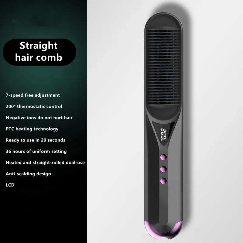 AIWO Household Straightening Comb  Electric Hairdressing Comb Curling And Straightening Dual-purpose Hair Straightener