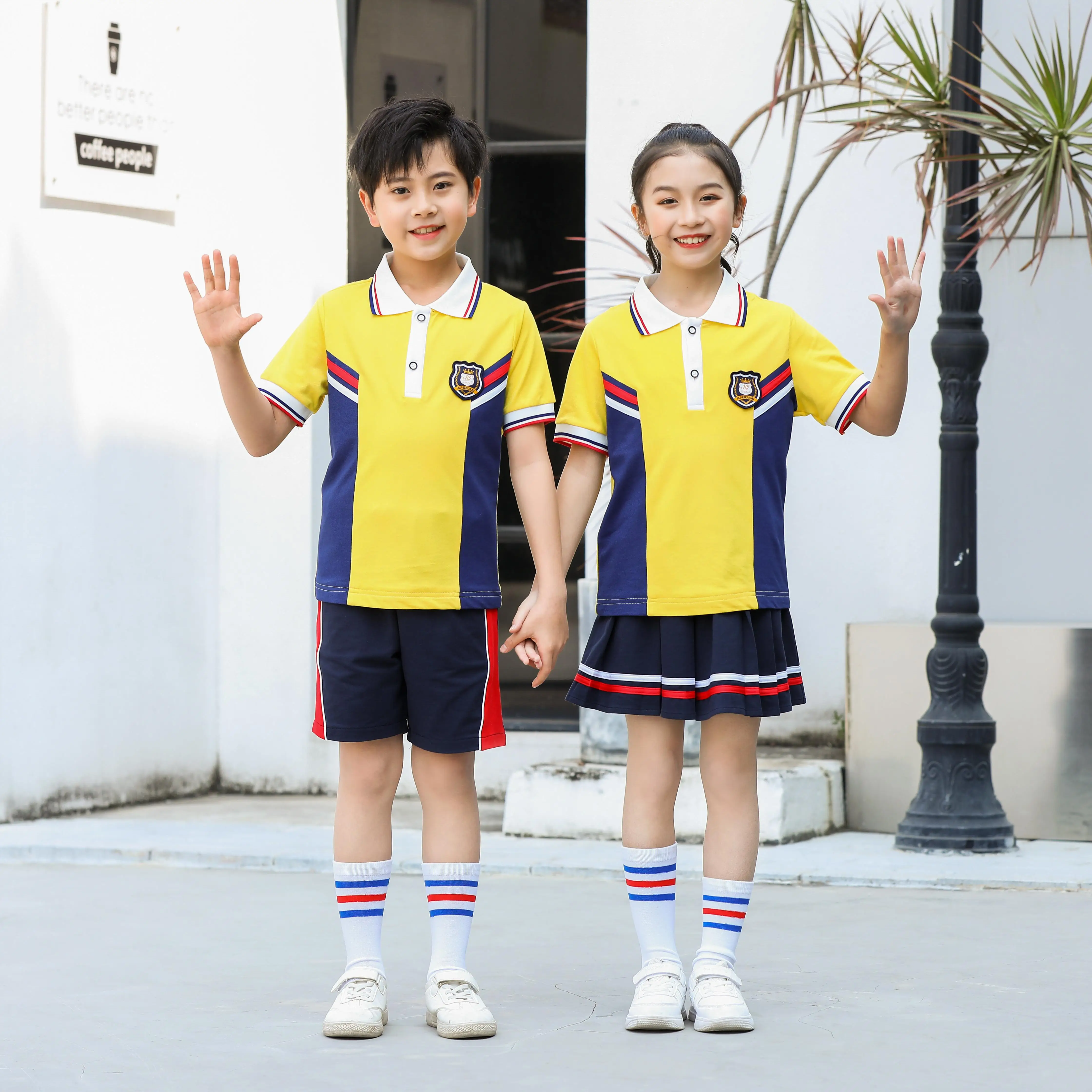 Custom yellow t polo shirt design for girls with school logo kids primary sport uniform manufacturers school uniform design