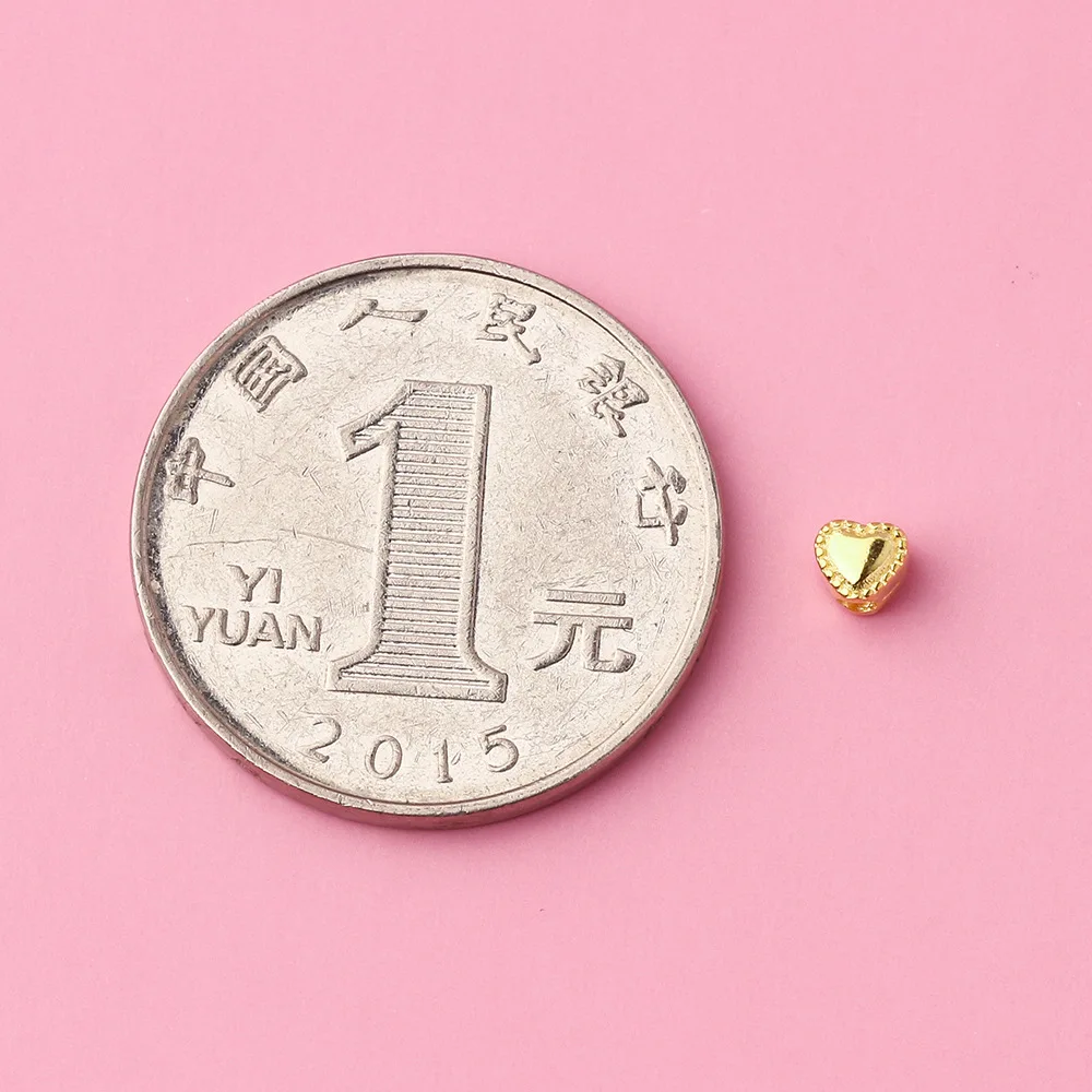 S925 925 Silver Plated Gold Heart Beads Love Perforated Heart Beads for DIY Woven Bracelet Accessories