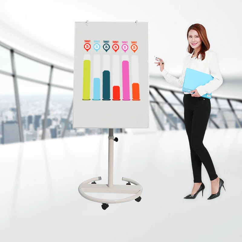 36x24 inches Four Legs Stand Flip Chart Easel Adjustable Height Mobile Dry Erase Board Portable Magnetic Whiteboard on Wheels