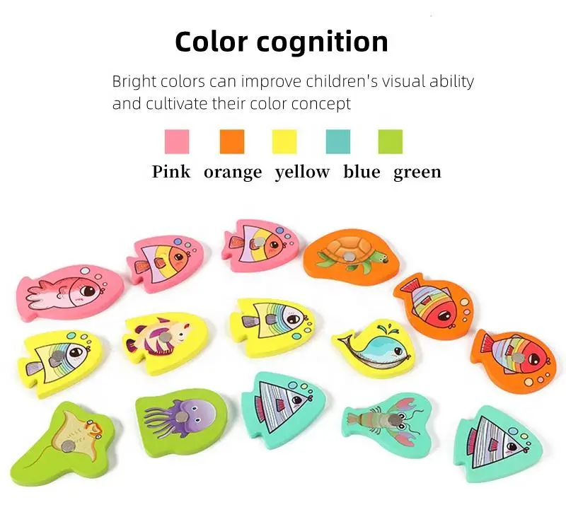 2023 Pink Wooden Magnetic Ocean Fishing Toy Game & Jigsaw Puzzle Board Juguetes Fish Magnet Toy