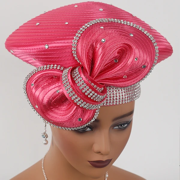 The Ribbon satin red hat Fashion Wide Brim Formal Party lady church new elegant women top hat