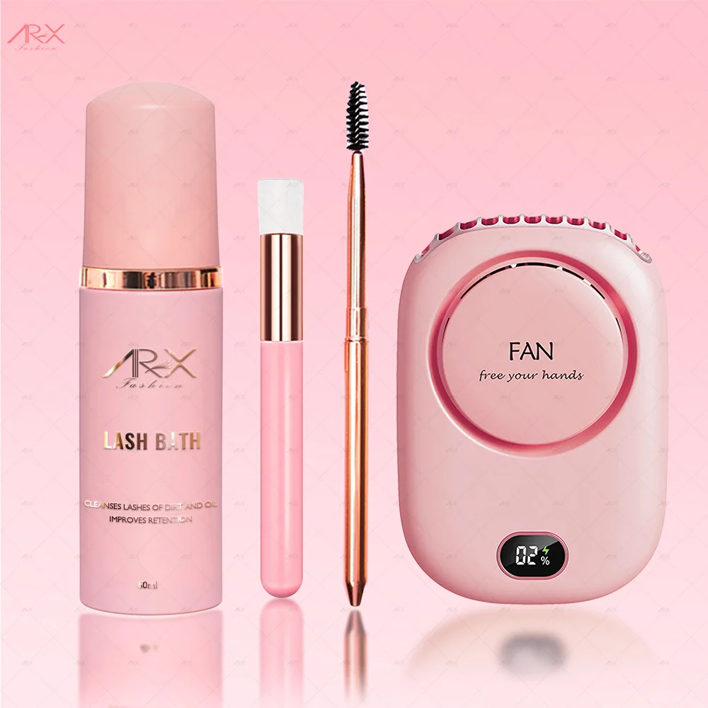 Private Label Eyelash Cleanser Foam Lash Cleaner Custom Logo Coloured Lash Shampoo Bottle Vegan Lash Shampoo Kit with Fan Brush