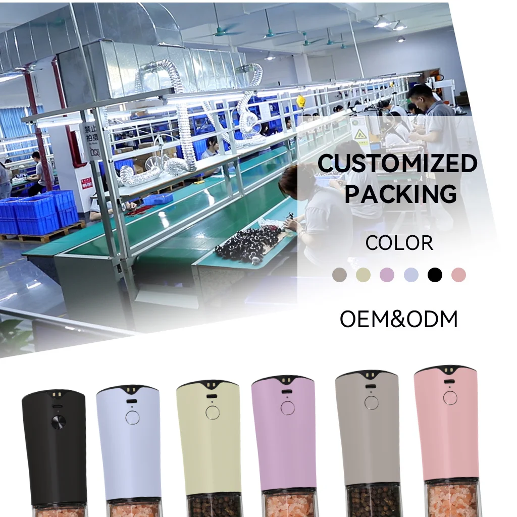 Flower Shape Button One Hand Operated Rechargeable Electric Salt and Pepper Grinder Set Automatic pepper Mill with LED Light