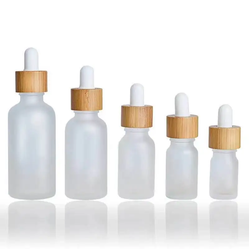5ml 10ml 15ml 20ml 30ml 50ml 100ml transparent frosted glass bottle with bamboo wooden glass dropper caps