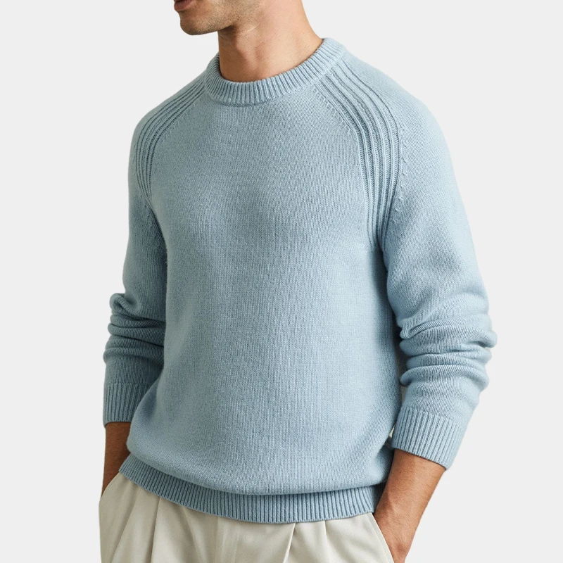 Custom logo luxury pullover heavy weight wool blend raglan sleeve light blue jumper crew neck sweaters