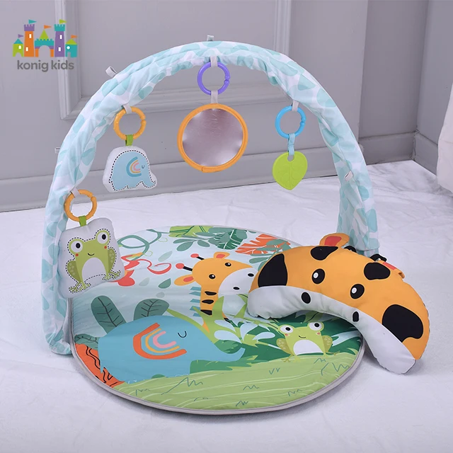 Konig Kids 3 in 1 Soft Baby Play Gym Lay to Sit-Up Animal Play Mat Infant With Pillow Activity Center For Newborns Play Mat