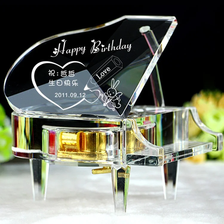 Hotsale Mechanical Jewelry custom Musical Box Glass Crystal Piano for valentine gifts