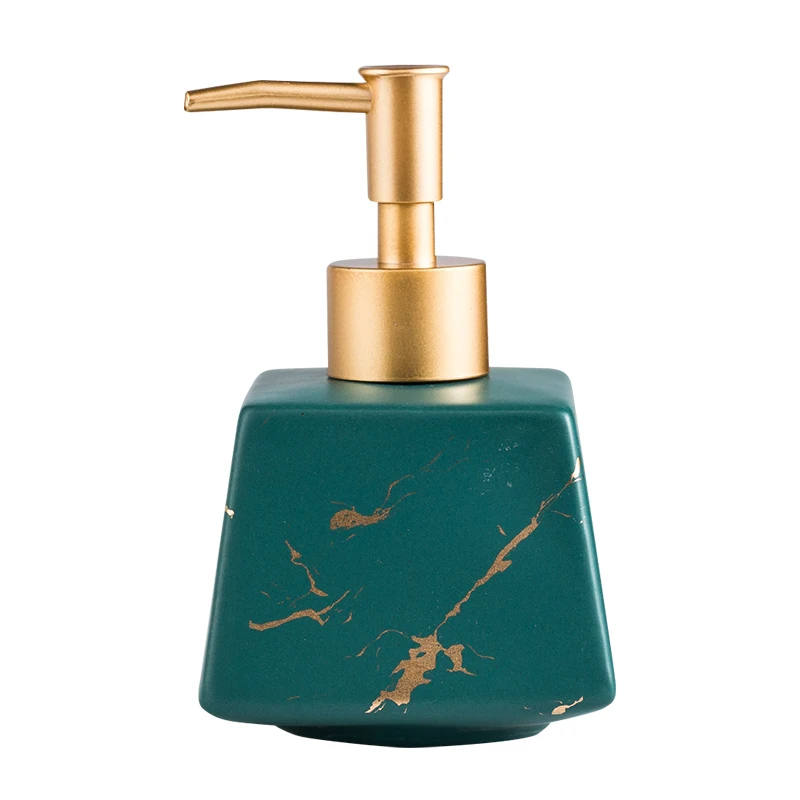 Marble Ceramic 260ml Bathroom Accessories Dispenser Bottle Luxury Ceramic Soap Dispenser with bushed gold sprayer, Green