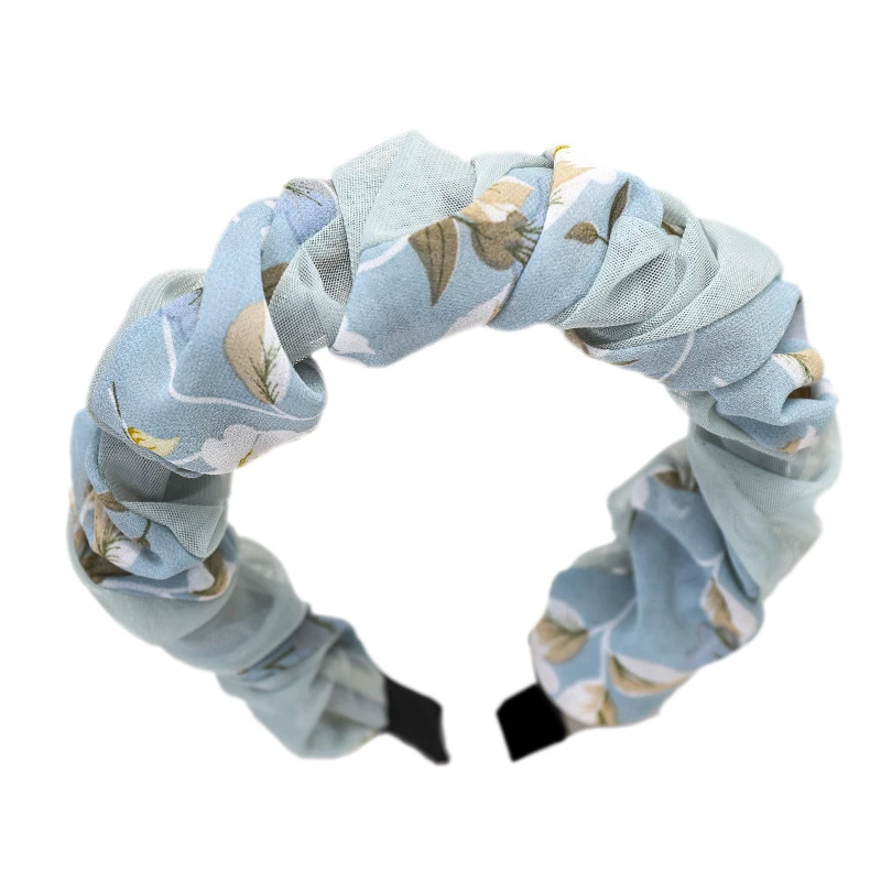 Girls Floral Hair Accessories Wrinkle Chiffon Fabric Flower Headbands for Women