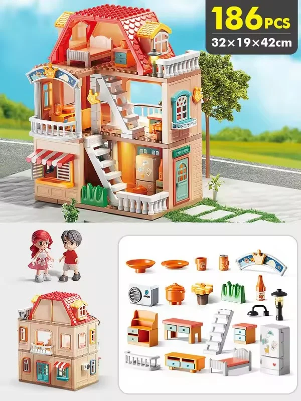 new style children dollhouse house building blocks toys sound and light big villa building blocks princess castle toys set