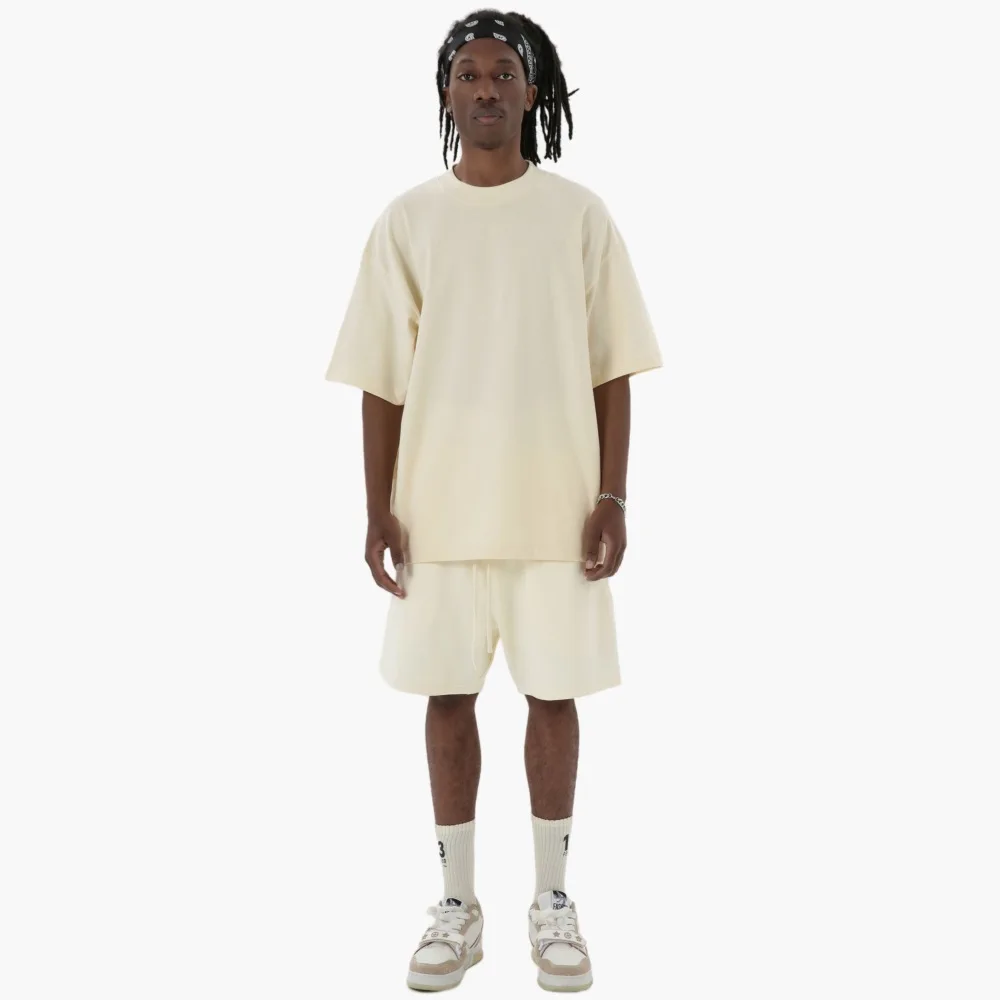 Custom Streetwear Men White Heavyweight T-Shirt Boxy Fit Thick Collar Oversize T Shirt