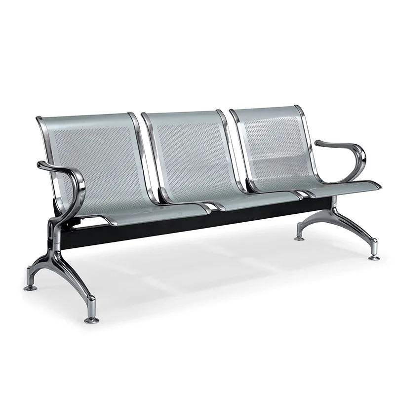 Modern 3-Seater Reception Hospital Medical Clinic Airport Waiting Room Area Link Bench Chair Stainless Steel Metal Chairs