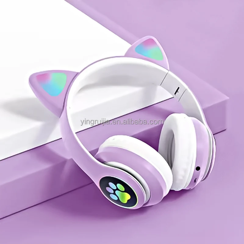 STN-28 Cute Cat Ear Wireless Headphones Stereo Music Gaming Gamer Earphone Handsfree Headset  foldable wireless BT headphone