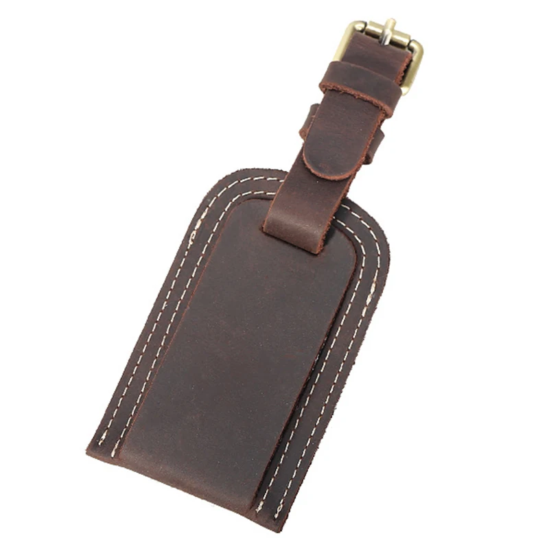 Dropshipping Retro Crazy Horse Leather Luggage Bag Label Real leather Custom Baggage Luggage Tag