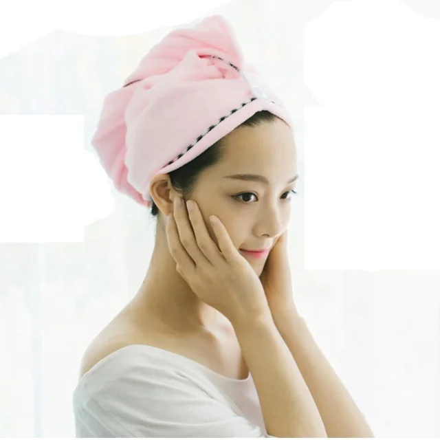 Microfiber Super Absorbent Twist Hair Drying pink Turban Wrap Towel