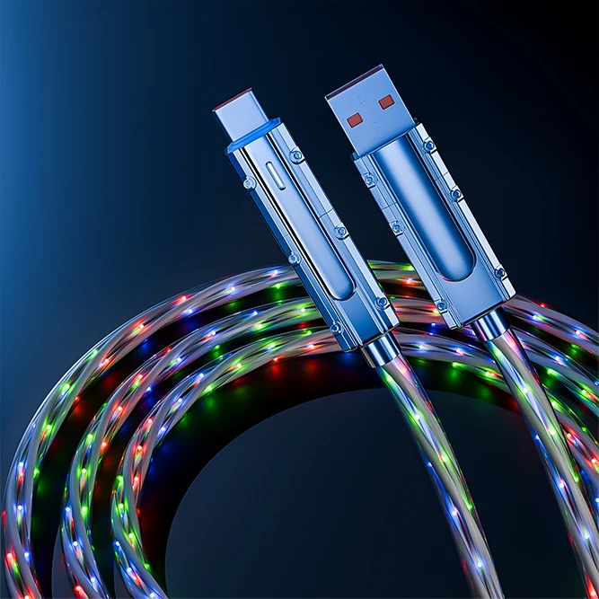 66W 4 in 1 Multi Fast Charging Cable LED Light Up USB C Cable Fast Charging Cable For iPhone 16 Charger Cord