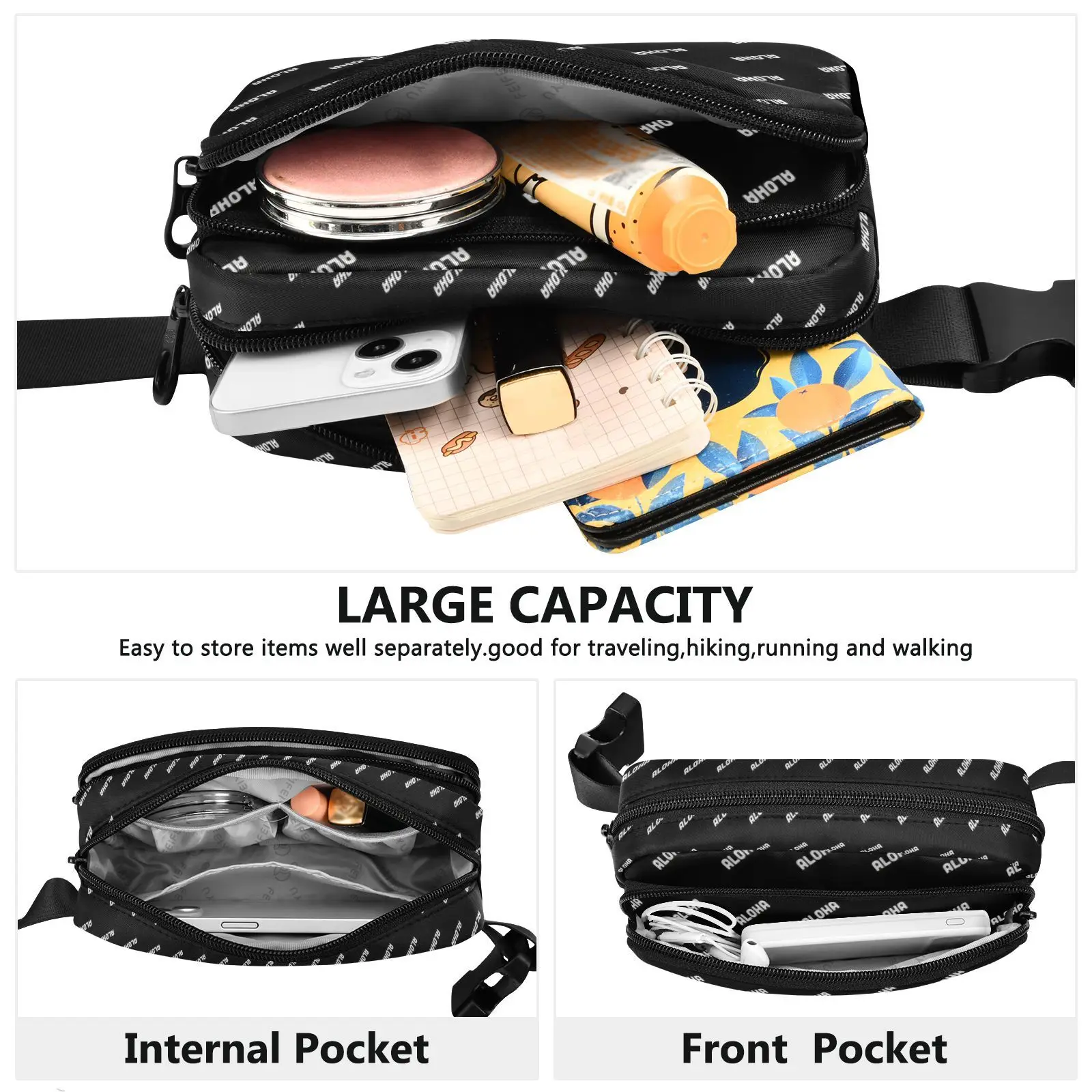 Hot Selling Aloha Custom Letter Waterproof Fabric Sports Running Women Fanny Pack Belt Waist Bag for Men