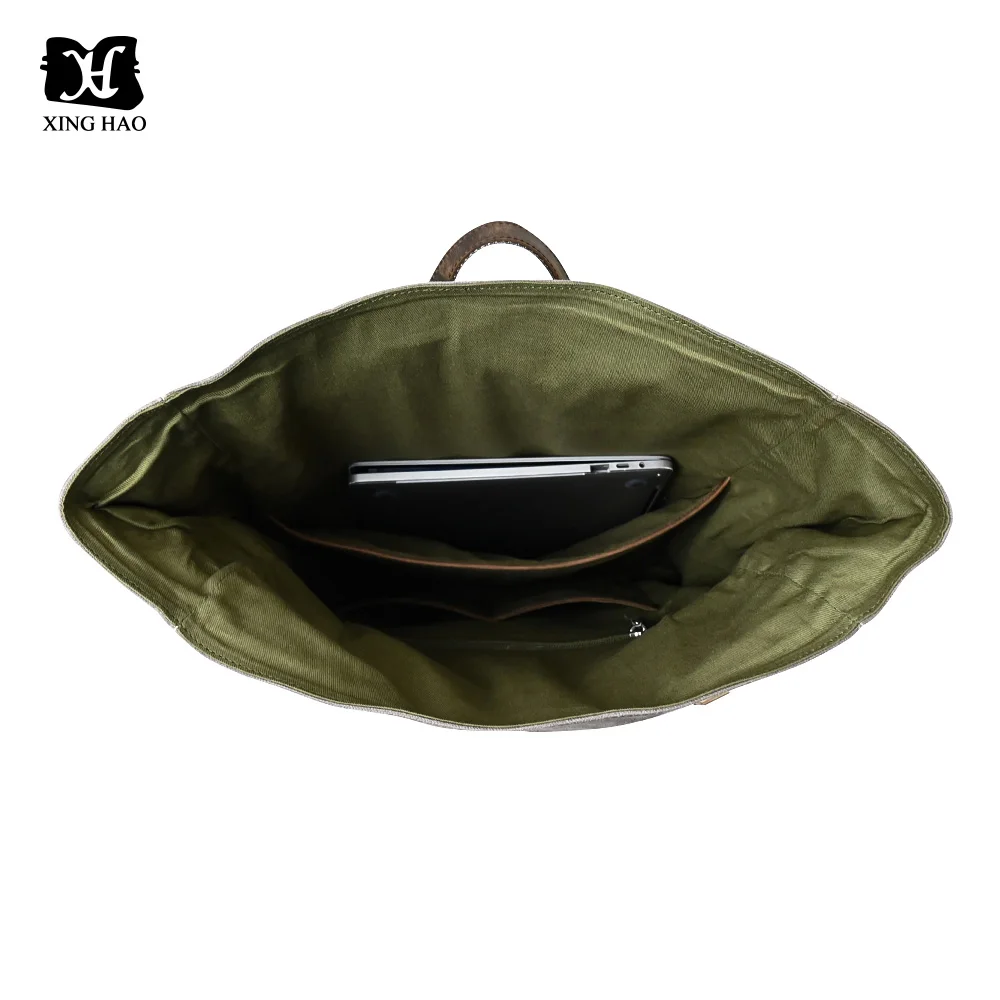 Handmade Vintage Waxed Canvas Large Capacity Travel Laptop Hiking Daypack School Vintage Rolltop Rucksack Backpack for Men Women