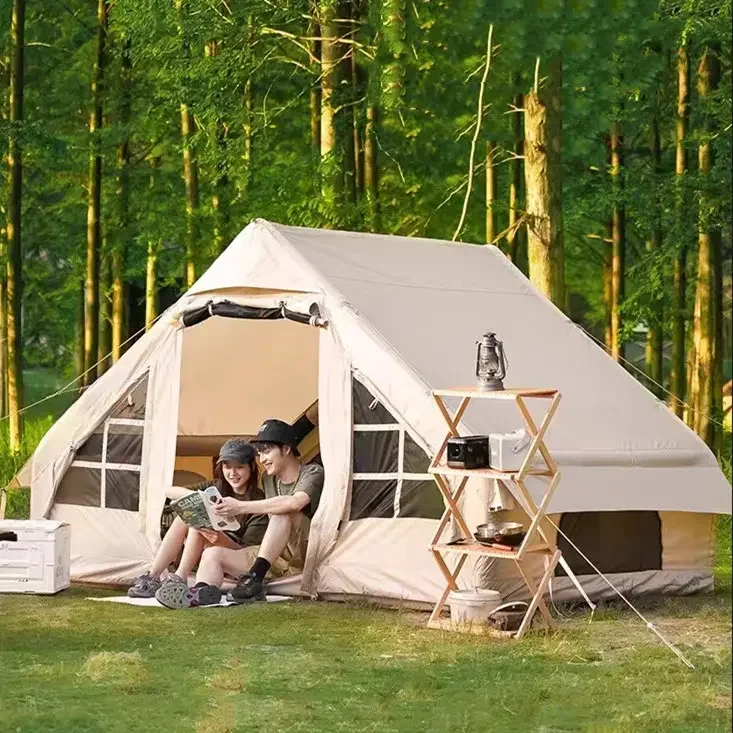 Glamping Luxury Family Camping Waterproof Large Air Pole Canvas Wall Inflatable Tent