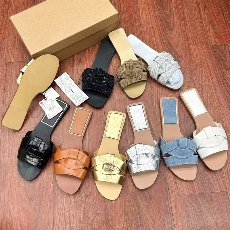 Newest Women Cross Belt Flat Slide Best Sellers Shoes For Outdoor Lady Casual Soft Leather ZA Slide Slippers