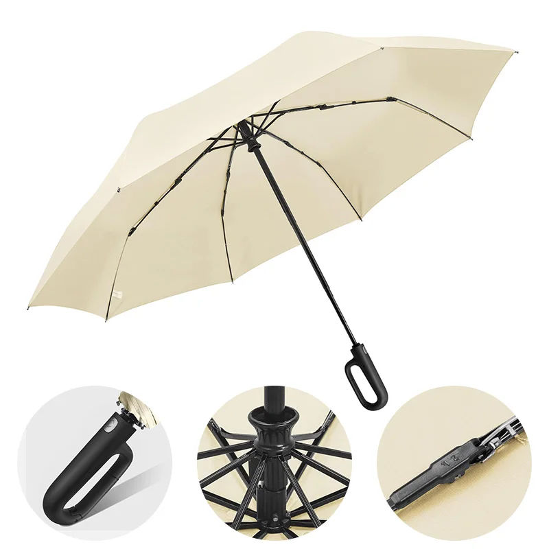 Custom Small Travel Automatic Umbrella with Novel Carabiner Handle Compact Folding Design for Adults