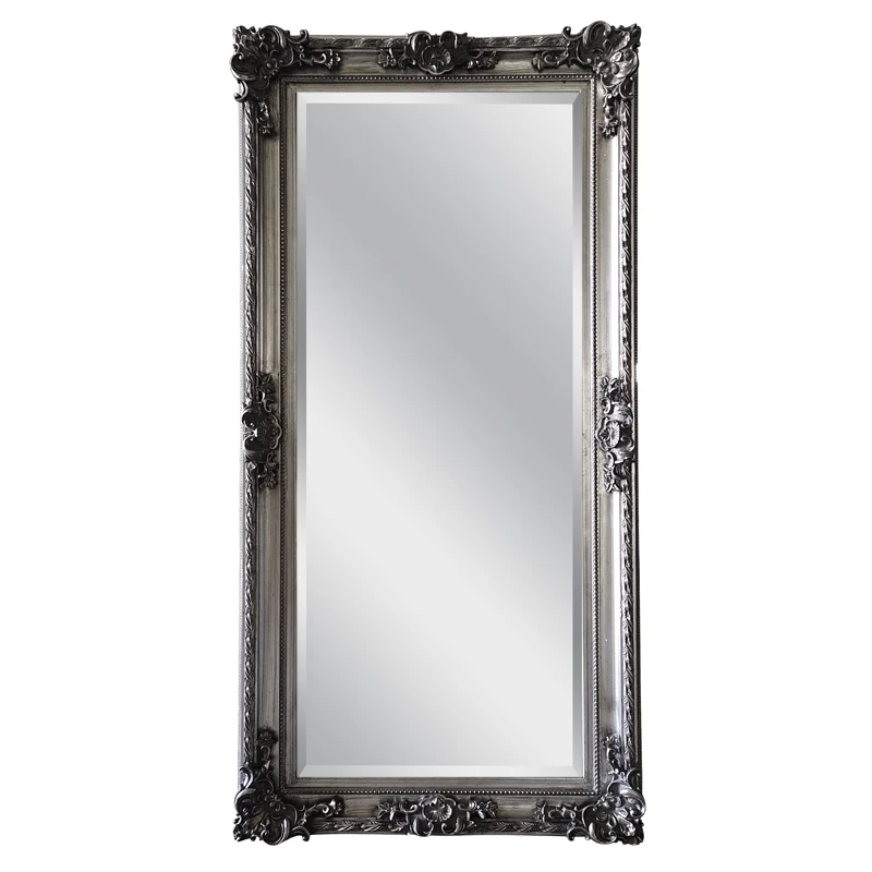  Вертикальное подвесное декоративное настенное зеркало с рамкой античное серебро