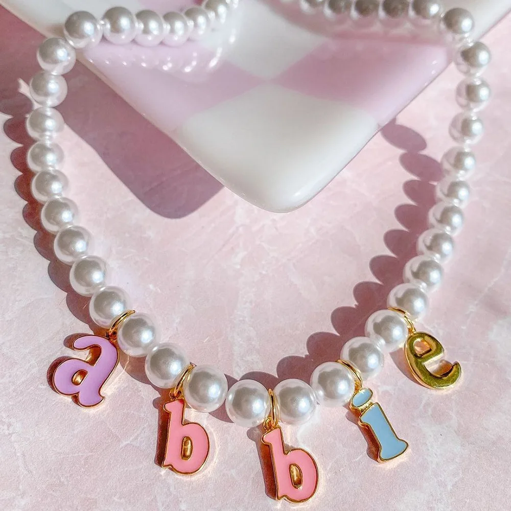 Stainless Steel Customized Letters Name DIY Gold Plated Pearl Beaded 2022 Jewelry Accessories Necklace Letter