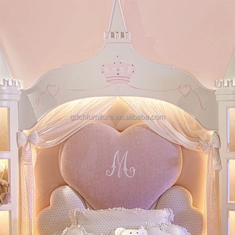 Hot Sale Lovely Children Bedroom Decor White Color Wooden Bed Storage Cabinet Castle bed Solid wood bed