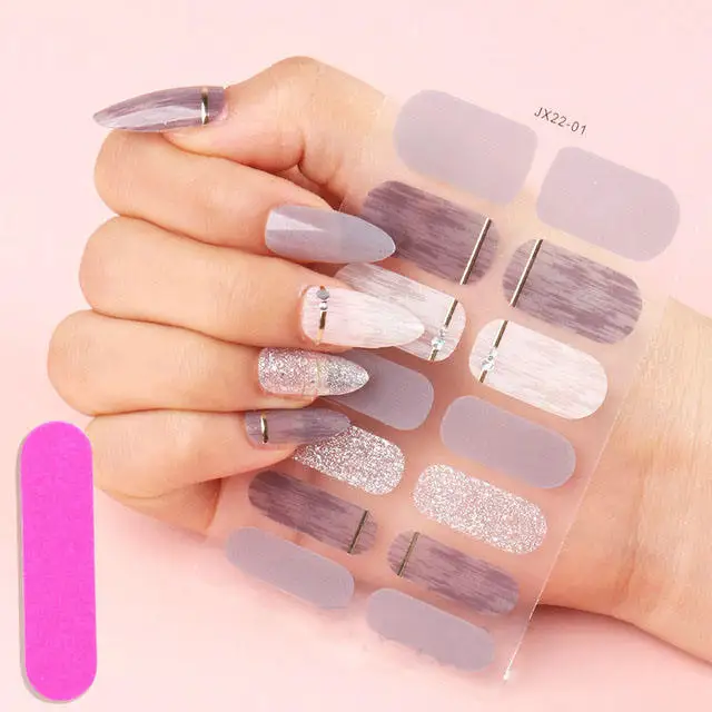 New Women Girls Nail Art Stickers Gradient Full Nail Wraps Glitter Adhesive Marble Nail Strips Stickers