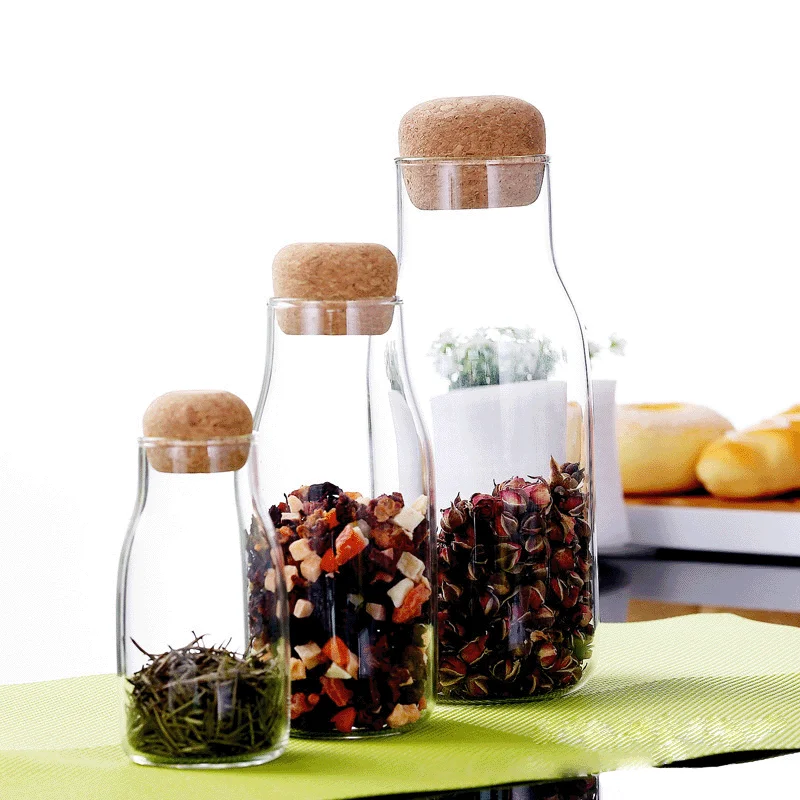 Japanese style household cork coffee glass bottles transparent sealed cans storage bottles tea storage cans glass storage jar