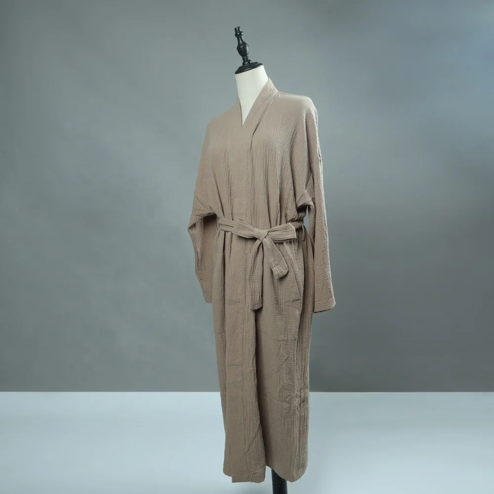 Muslin Long Robe Women Sleepwear Lounge Wear Nightdress Casual  Loungewear Pajama Custom Gauze Cotton Spa Robes Wrap Lady Chill
