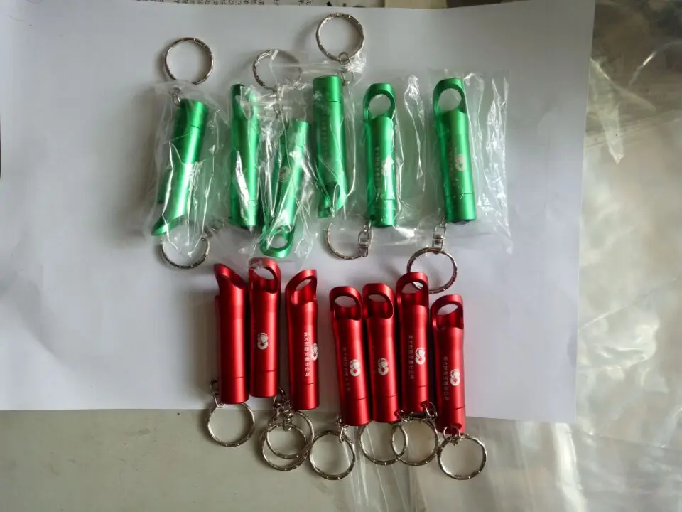 Customer laser logo aluminum alloy small flashlight bottle opener torch with key ring bulk led flashlights cheap flashlight