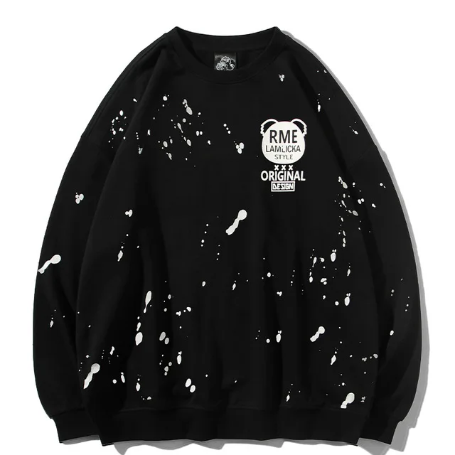 Wholesale New design black loose casual 100% cotton fashion panda pullovers oversized men crewneck sweatshirt