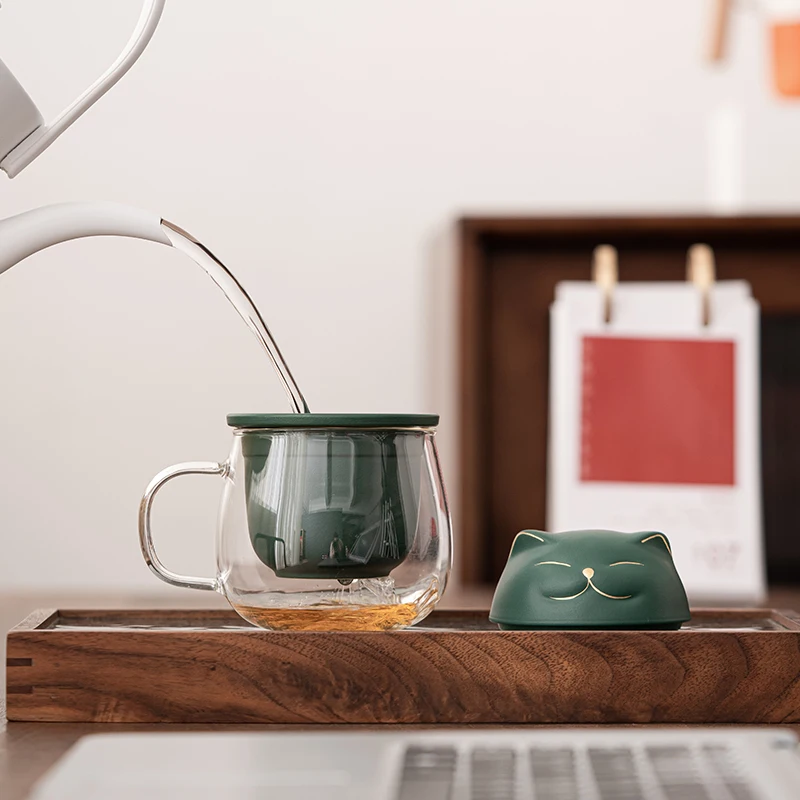 Modern Design Large Capacity Ceramic Tea & Coffee Mug with Glass Inner Pot & Lid for Personal Use & Business Gifts