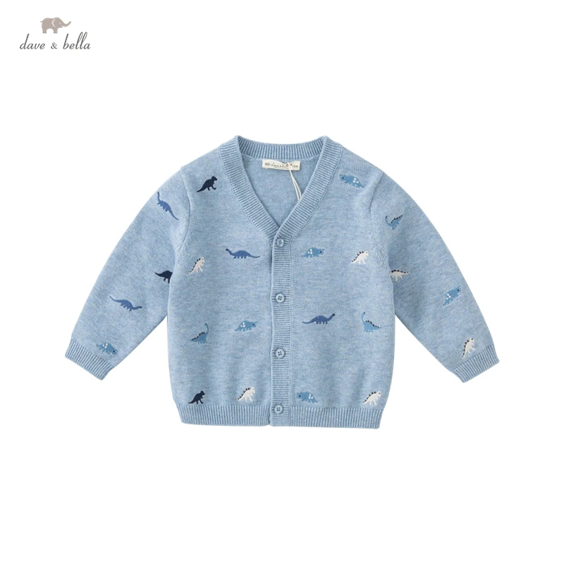 DB19008 dave bella autumn infant baby boys fashion cartoon embroidery cardigan kids toddler coat children casual knitted sweater