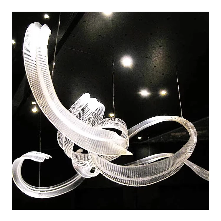 Classic Large Hanging Acrylic Ribbon Art Design Hotel Chandelier Light Fixture Ceiling Lamp For Living Room Restaurant
