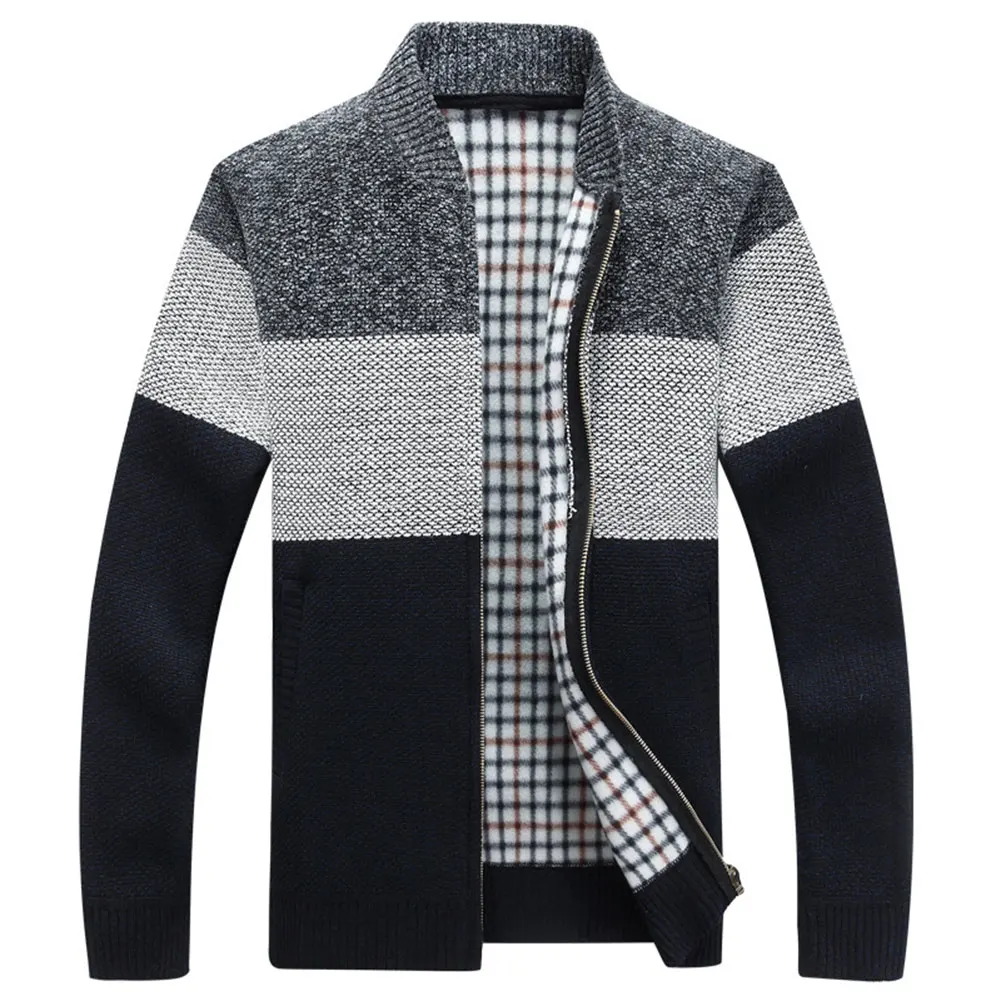 O Neck Long Sleeve Grey Color Block Zip Up Mens Cardigan Sweater For Men