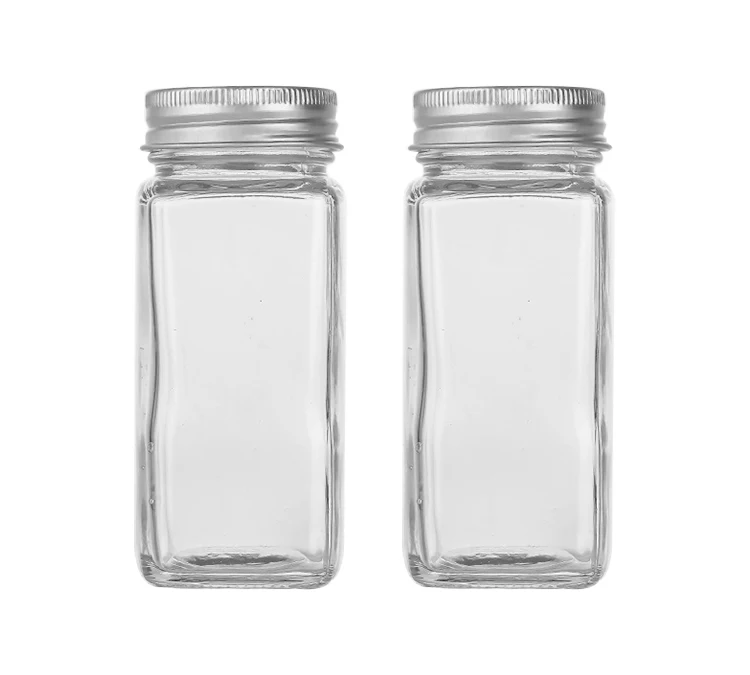 Пищевой оптом 4 0 oz 120ml соль контейнер для специй стеклянные квадратные банки с пластиковой алюминиевыми крышками