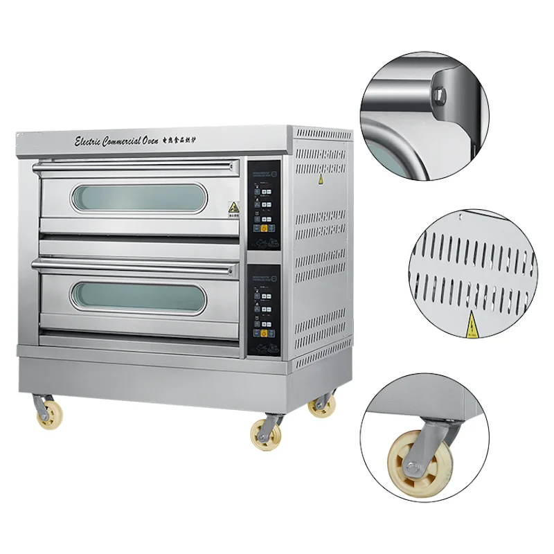 Коммерческая нержавеющая сталь 2-х палубная электрическая печь для выпечки еды из нержавеющей стали автоматическая хлеба пиццы