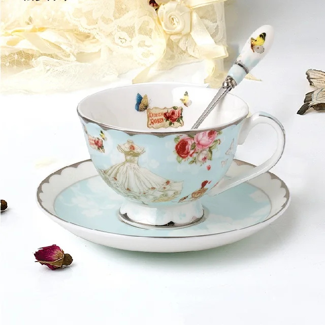 
best selling pattern coffee/tea cup and saucer with spoon 