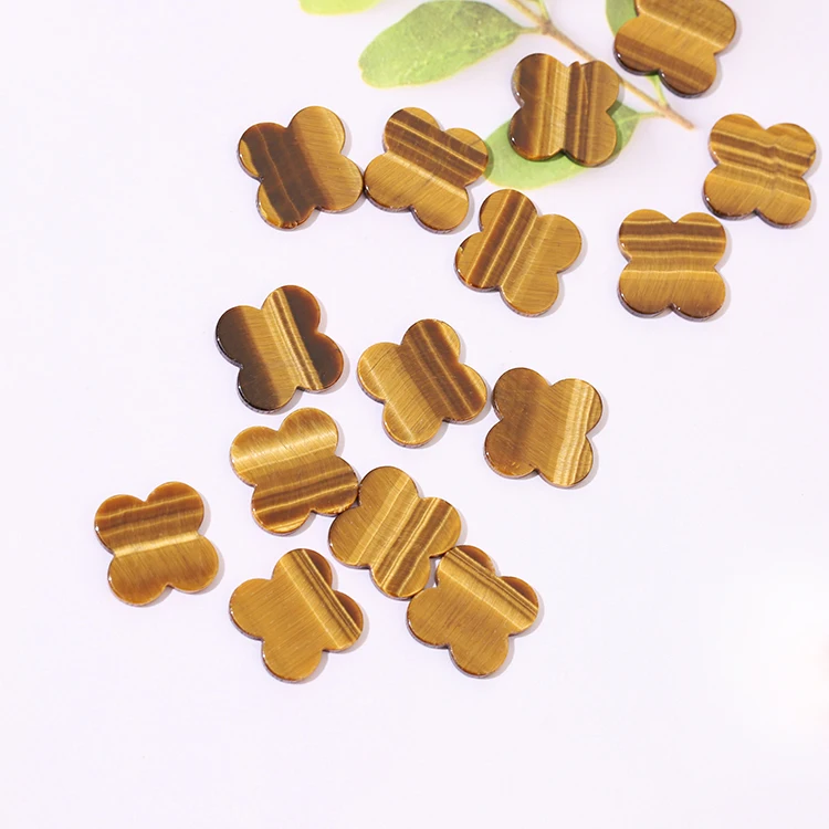 Hot Sale Natural Gemstone Tiger Eye Four Leaf Clover Stone Lucky Brown Tiger Eye For Bracelet Jewelry