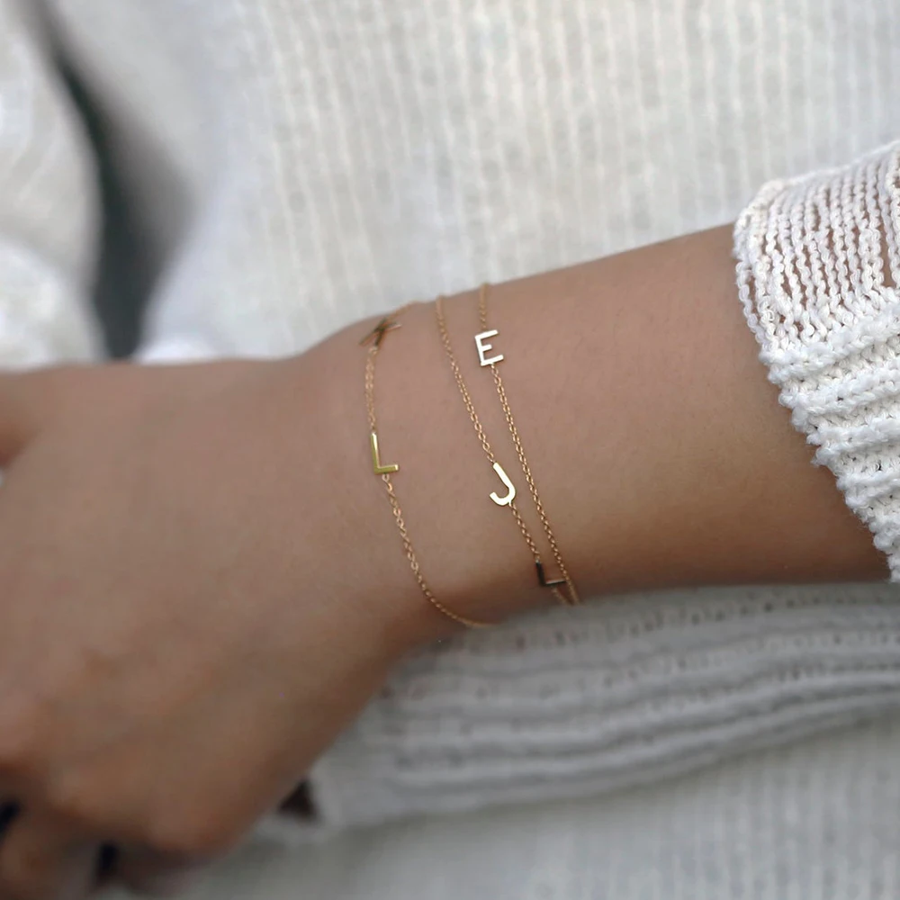 eManco High Quality Stainless steel Personalized Name Jewelry Women Custom Gold 26 Initial Letters Name Bracelet