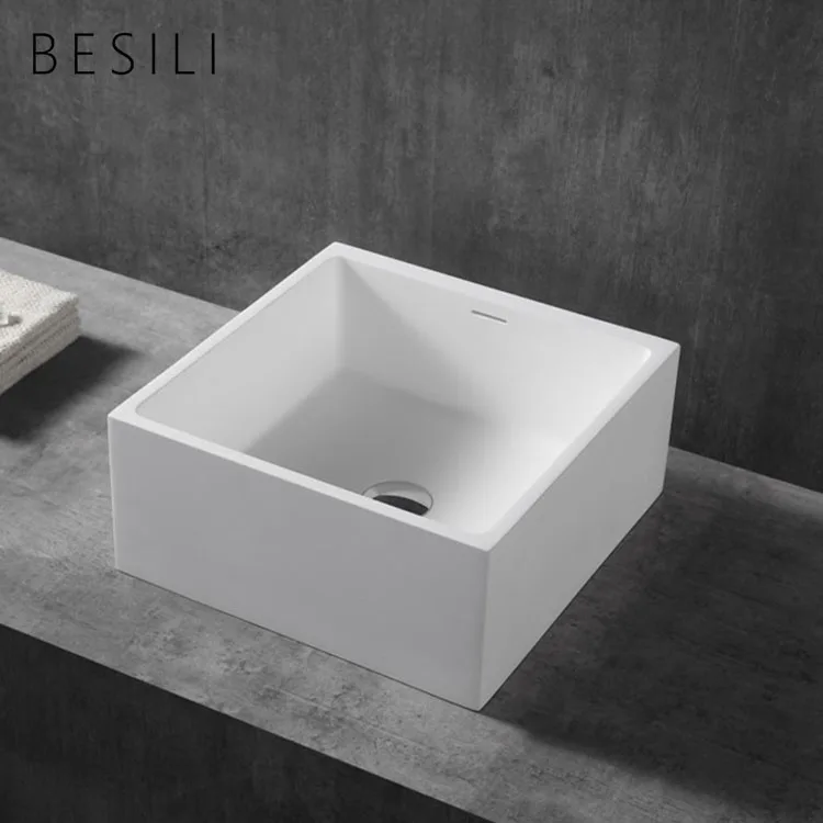 Bathroom hand wash basin solid surface stone sanitary ware white sinks